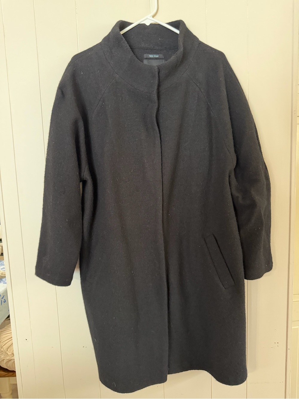 Cynthia Rowley Black Wool-Blend Stand Collar Peacoat